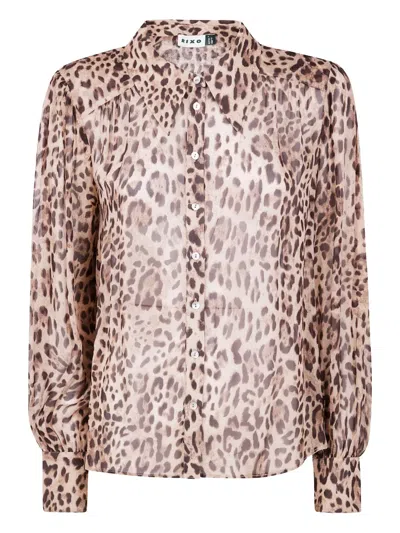 Rixo London Rixo "blake" Top Mila Leopard Brown In Animal Print