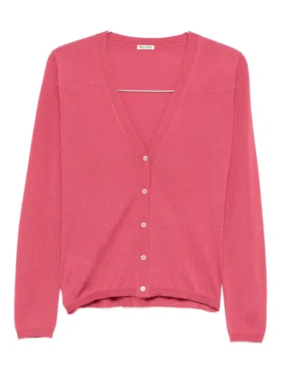 Miu Miu V-neck Button-up Cardigan In Pink
