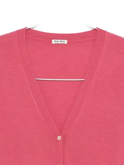 Miu Miu V-neck Button-up Cardigan In Pink