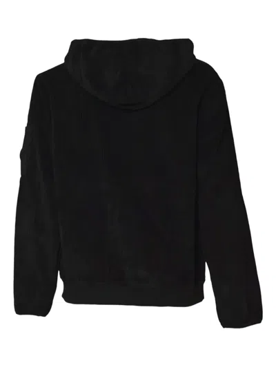 C.p. Company Black Corduroy Zip-up Hoodie With Ribbed Texture And Distinctive Patch In Black