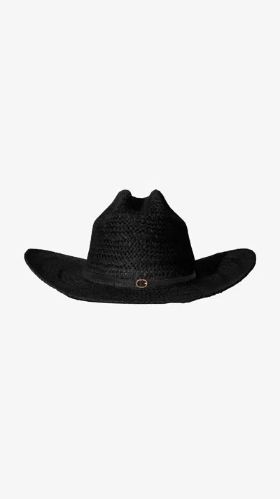 Janessa Leone Aiden Western Straw Fedora In Black
