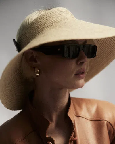 Janessa Leone Birdie Wide-brimmed Raffia Visor In Brown