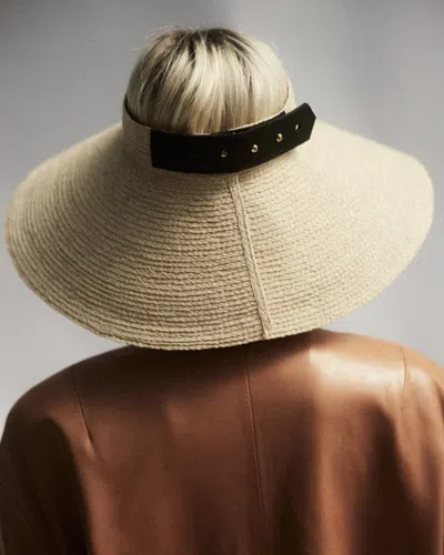 Janessa Leone Birdie Wide-brimmed Raffia Visor In Brown