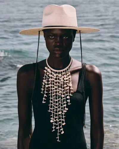 Janessa Leone Codie Palm Straw Fedora In Neutral