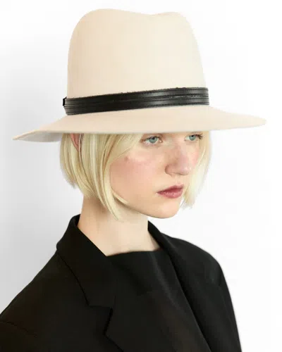 Janessa Leone Corinne Belted Wool Fedora Hat In Fog