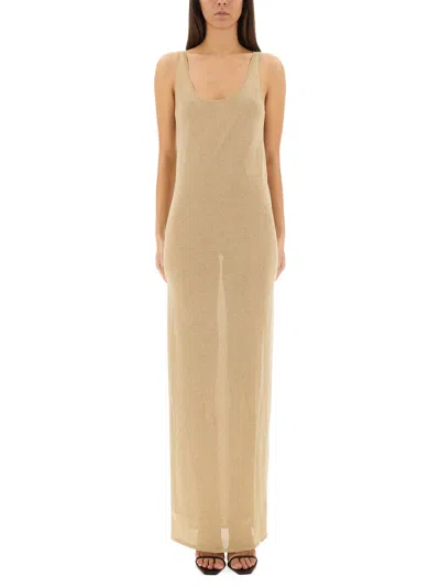 Saint Laurent Maxi Dress Shimmering Finish In Neutral
