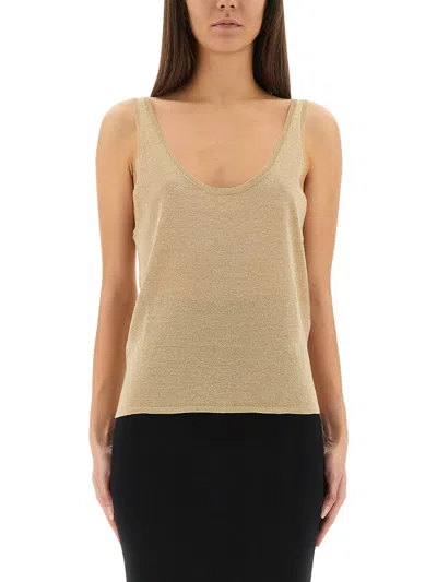 Saint Laurent Lurex Knit Tank Top In Neutral