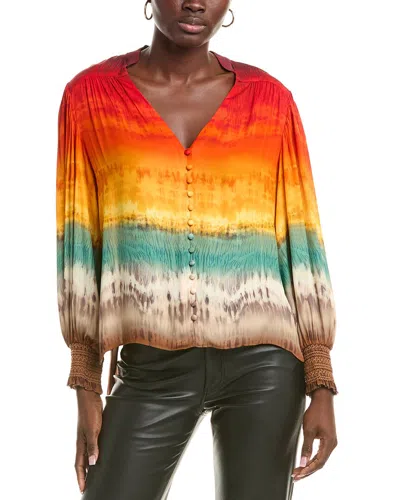 Alice And Olivia Serena Mandarin Collar Button Front Blouse In Red