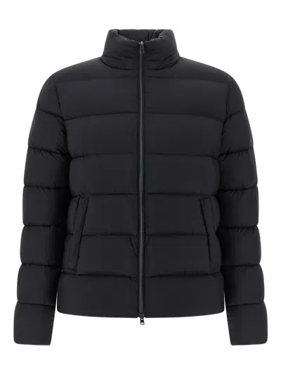 Herno Quilted Hooded Down Jacket With Side Pockets In Blue