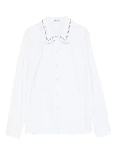 Miu Miu Embellished Ruffled-collar Shirt In White
