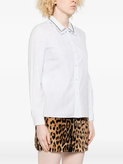 Miu Miu Embellished Ruffled-collar Shirt In White