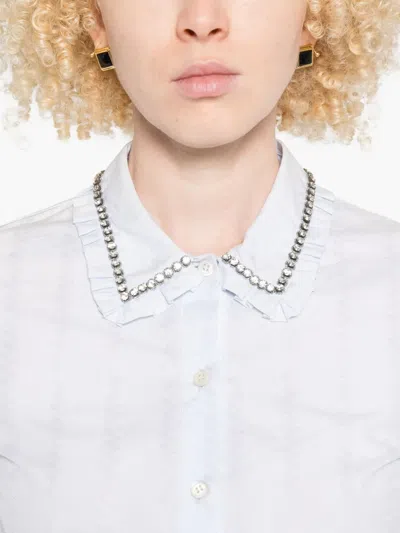 Miu Miu Embellished Ruffled-collar Shirt In White