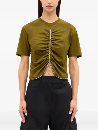 Msgm Zip-detail T-shirt In Brown