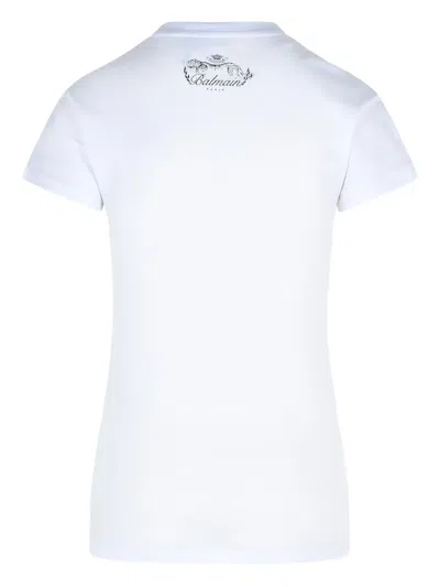 Balmain Cotton T-shirt With Button Detail And Draped Design In White
