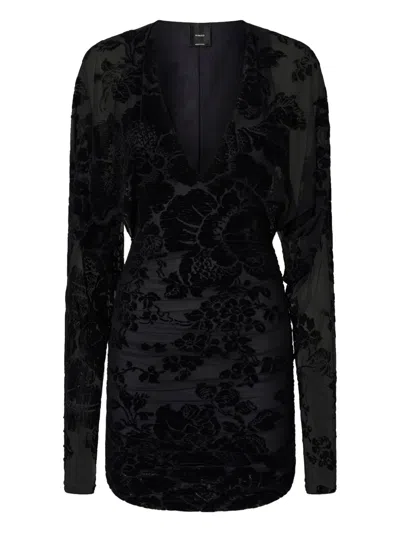 Pinko Mini Dress With Textured Floral Pattern In Black