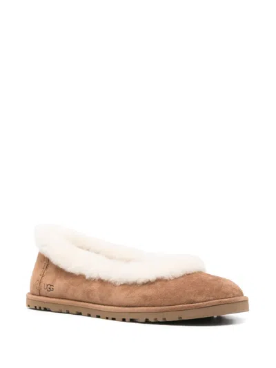 Ugg Minimalist Brown Flat Shoes With Smooth Rounded Toe