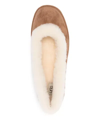 Ugg Minimalist Brown Flat Shoes With Smooth Rounded Toe