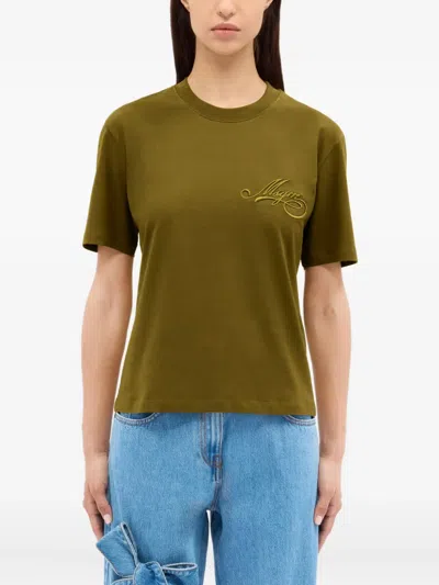 Msgm Logo-embroidered T-shirt In Green