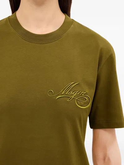Msgm Logo-embroidered T-shirt In Green
