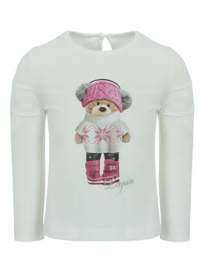 Lapin House Teddy-print Long-sleeved Top In White