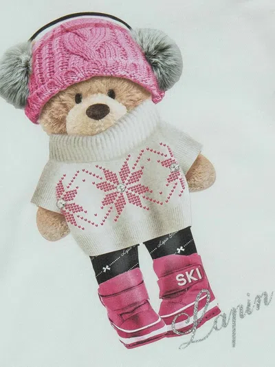 Lapin House Teddy-print Long-sleeved Top In White