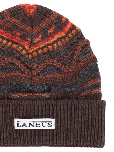 Laneus Patterned Beanie Hat In Brown