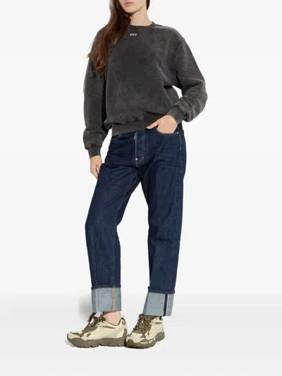 Off-white Arrow Logo Check Knit Sweatshirt In Gray