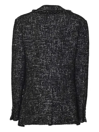 Msgm Tailored Textured Jacket With Frayed Edges In Black