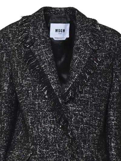 Msgm Tailored Textured Jacket With Frayed Edges In Black