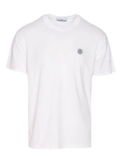 Stone Island Short-sleeved Crew Neck T-shirt With Subtle Emblem Patch In White