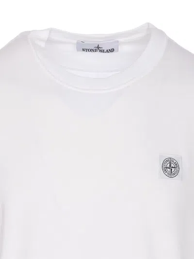 Stone Island Short-sleeved Crew Neck T-shirt With Subtle Emblem Patch In White