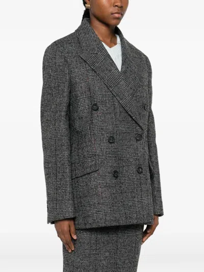 双排扣格纹夹克