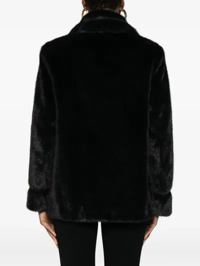 Twinset Black Coat With Classic Lapels In Faux Fur Woman In Black