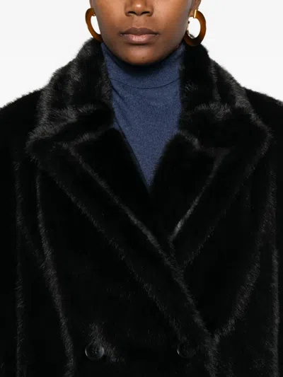 Twinset Black Coat With Classic Lapels In Faux Fur Woman In Black