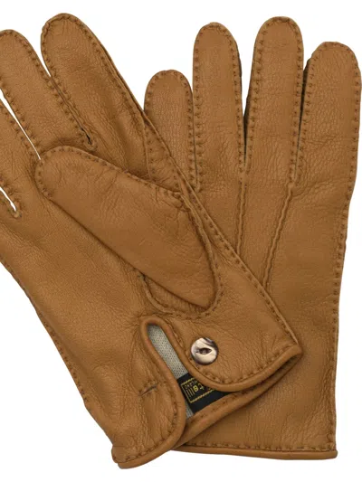 Restelli Textured Leather Gloves Stitch Detailing In Brown