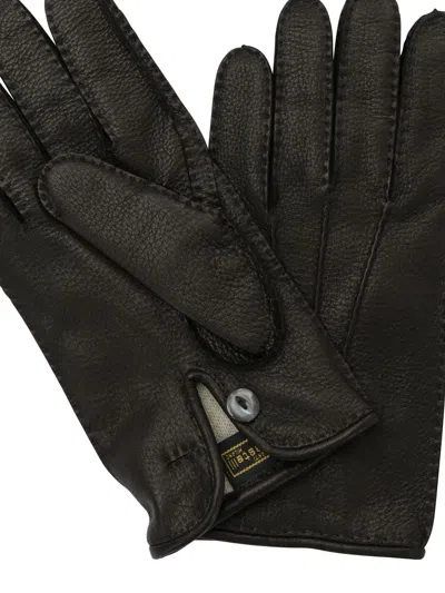 Restelli Premium Leather Gloves Featuring Button Detail In Black