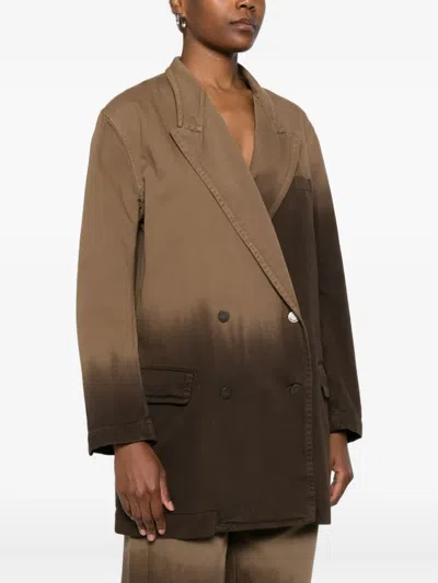 Uma Wang Double Breasted Ombre Effect Jacket In Brown