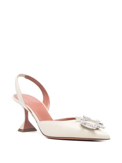 Amina Muaddi Slingback Pumps With Unique Heel Design In Neutral