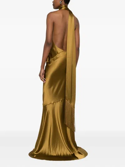 Retroféte Kelsa High-neck Satin Scarf Gown In Green