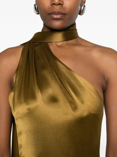 Retroféte Kelsa High-neck Satin Scarf Gown In Green