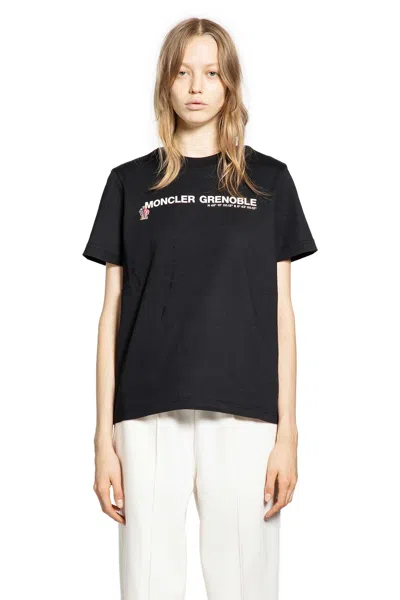 Moncler Crew Neck Top Ribbed Collar Short Sleeves In Black