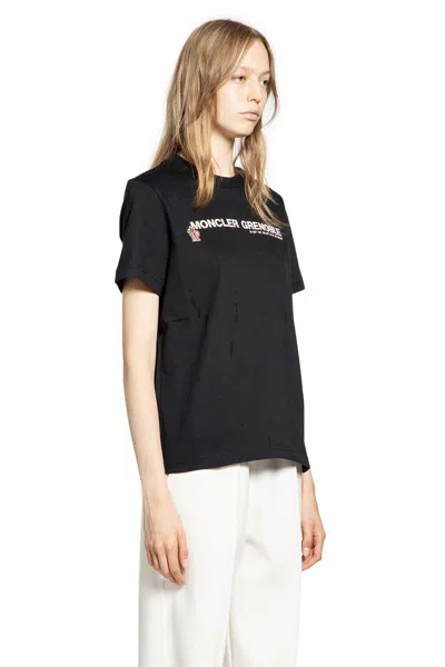 Moncler Crew Neck Top Ribbed Collar Short Sleeves In Black