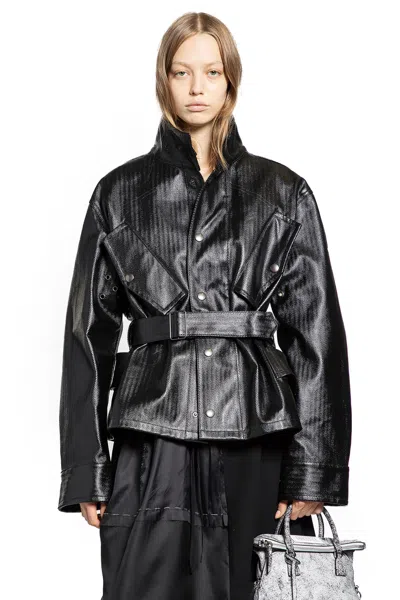 Maison Margiela Womens Black Belted Regular-fit Coated-cotton Jacket
