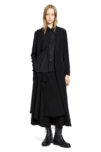Yohji Yamamoto Lace-up Long Coat In Black