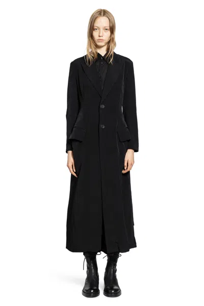 Yohji Yamamoto Lace-up Long Coat In Black