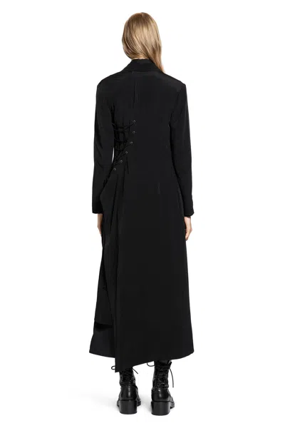 Yohji Yamamoto Lace-up Long Coat In Black
