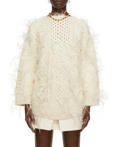 Valentino Feather-embellished Wool Jumper In Metallic