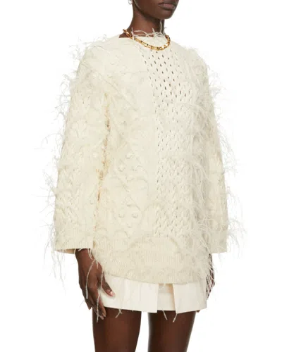 Valentino Feather-embellished Wool Jumper In Metallic