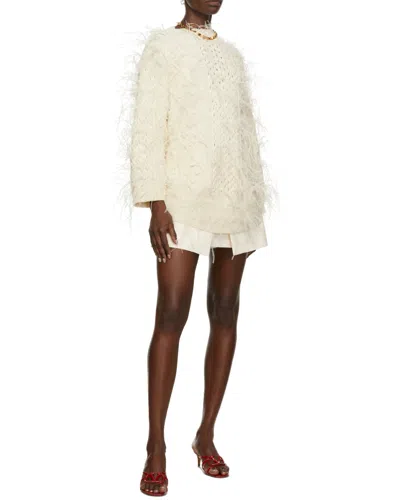 Valentino Feather-embellished Wool Jumper In Metallic