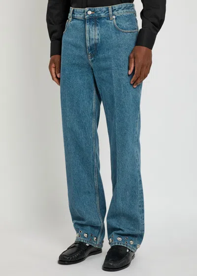 Valentino Five-pocket Denim Trousers Featuring Button Embellishments In Blue